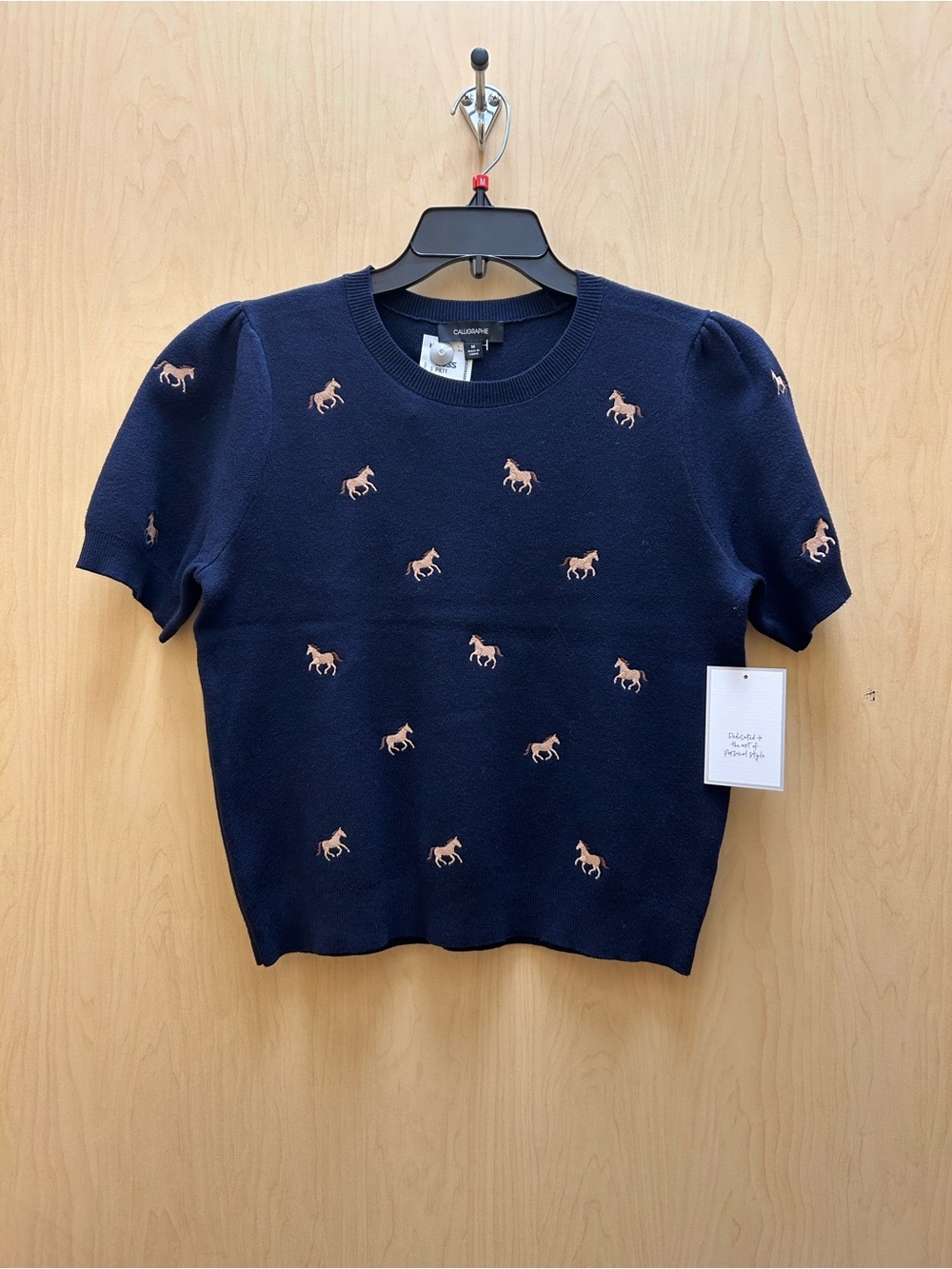 Crewcuts Navy Short-Sleeve Knit Top with Horse Embroidery Size M and L